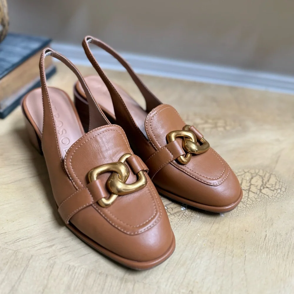 AEROSOLES Women's Brown Loafers with Gold Chain Detail - Picture 4 of 13